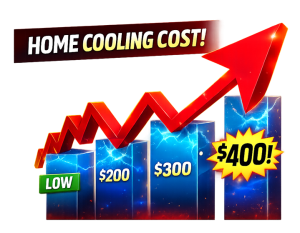 Graphic showing home cooling costs increasing up to $400 due to excessive roof heat during the summer.